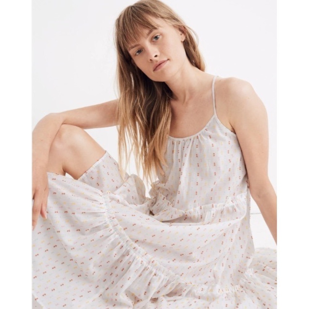 Madewell White Rainbow Clip Dot Tiered Coverup Mini Dress Cotton Beach‎ Boho XS